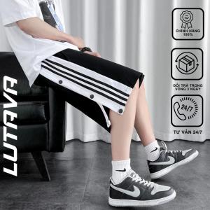 Quần short nam LUTAVA vải thun phối 3 sọc cúc poly bigsize mùa hè kiểu dáng Hàn Quốc QS01