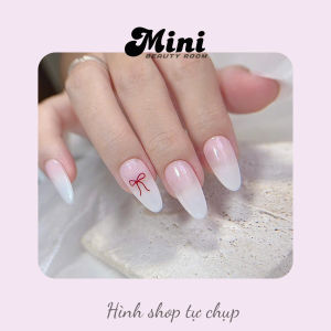 NAILBOX THIẾT KẾ MẪU OMBRE HỒNG GẮN STICKER NƠ ĐỎ - M016