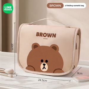 LINE FRIENDS Brown Toiletry Bag Hanging Travel Organizer Large Capacity Water-resistant Polyester LFB285