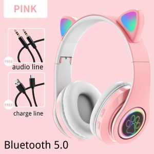 STN-28 Pro LED Color Light Cat Ear Bluetooth Headphone with Microphone HiFi Stereo Headphone Wireless Headset with Mic