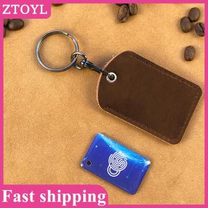 ZTOYL💝 Vintage PU Leather Keychain Protective Case Door Lock Access Control Tags Card Bag Key Tag Ring