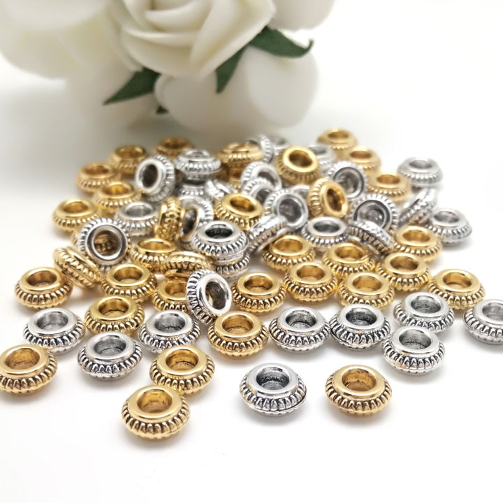 50Pcs 7mm Round Flat Beads Antique Gold Silver Alloy Spacer