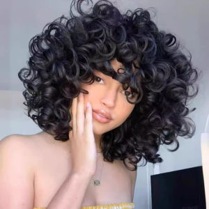 วิกผมยุโรปและอเมริกา การค้าต่างประเทศ เส้นใยเคมี ผมหยิกสั้นสีดำ ผู้หญิงแอฟริกัน วิกผม หมวก วิกผมข้ามพรมแดน