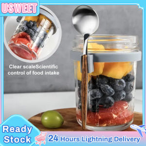 350 ML Overnight Oats Jar with Stainless Spoon Mason Jars Breakfast Cups With Lid Measurement Marks Cup Portable