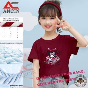 ANCIN 4 to 11 years old cotton Black cute  Kuromi  tshirt for kids girl tops white school summer attire outfit gift for kids girls A24020