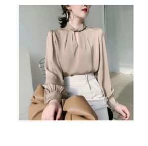 Blouse Charlene Twist Neck Top Kemeja Wanita Casual Elegan