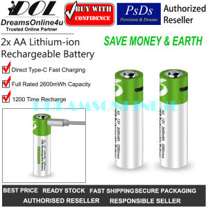 Smartoools USB Type-C Direct Fast Charge 2600mWh Lithium-ion Number 5 AA Rechargeable Battery 2pcs free Charging Cable