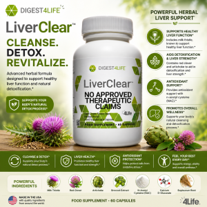 Digest4Life LiverClear - Herbal Liver Support Supplement - 60 Capsules - Supports Healthy Liver Function and Detoxification - No Approved Therapeutic Claims - Powerful Ingredients - Made in the USA