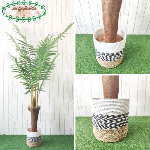 Pohon Hias Imitasi Palem Hawaii T180 Latex Pot Dasar Hitam Cover Seagrass Hiasan Cafe Aesthetic