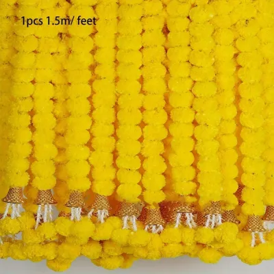 PDWATCHES 1.5m Marigold Garland​​ Long Strands Artificial Pooja Diwali Fiesta Pooja Marigold Flowers​​ Hindu Pooja Ceremony Indian Décor Artificial Flower Garland for Halloween Day of The Dead
