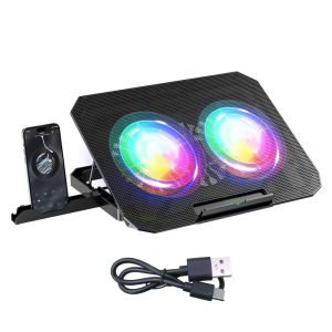 MIIQNUS CPU Cooling Foldable Laptop Table RGB Two Fans Colored Lights Notebook Riser Notebook Support Stand Height Adjustable Laptop Stand Holder Computer
