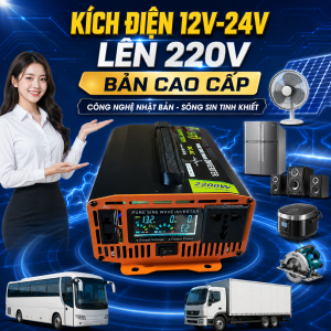 Kích Điện Sóng Sin Chuẩn 2200W Đổi Nguồn 12V/24V Sang 220V Công Nghệ Nhật Bản Màn LED Thông Minh