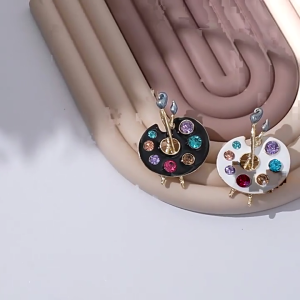 Enamel Palette Brooch With Brilliant Rhinestones Accent Art Inspired For Him Her Zinc Alloy Lapel Pin