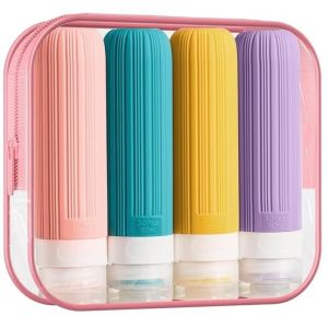 OMQAIO 4pcs/set Có thể nạp lại Bộ dụng cụ du lịch bằng silicone Trống rỗng 90ml Hộp đựng lotion di động Bền bỉ Có thể tái sử dụng Bộ chai lỏng bóp Quỹ