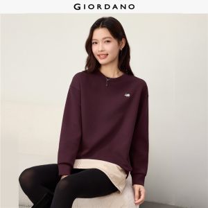GIORDANO Women Sweatshirts Small Animal Embroidery Sweatshirts Drop Shoulder Fashionable Casual Relaxed Sweatshirts 05326824