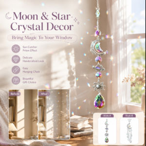 Solar Crystal Wind Chime Star Moon Sun Catcher Outdoor Wind Chime Garden Home Decoration Hanging Ornament Festival Gift