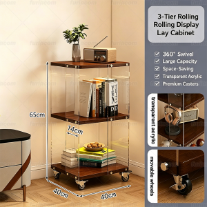 Versatile Acrylic Rotating Bookshelf Tower – 360° Spinning Display Cabinet Floor-Standing Narrow Storage Rack Perfect for Living Room Bedroom Office Decor