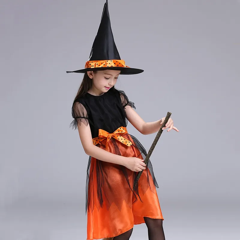 Halloween Costumes for Kids Girls Witch Costume Pumpkin Cosplay Role Play  Dresses Performance Custume Little Witch Witch Party Role Play Cosplay