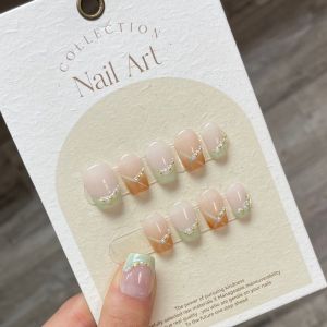 [HANDMADE]Artificial Nail ins gentle light color French style Phototpy Nails Reusable and Removable Nails