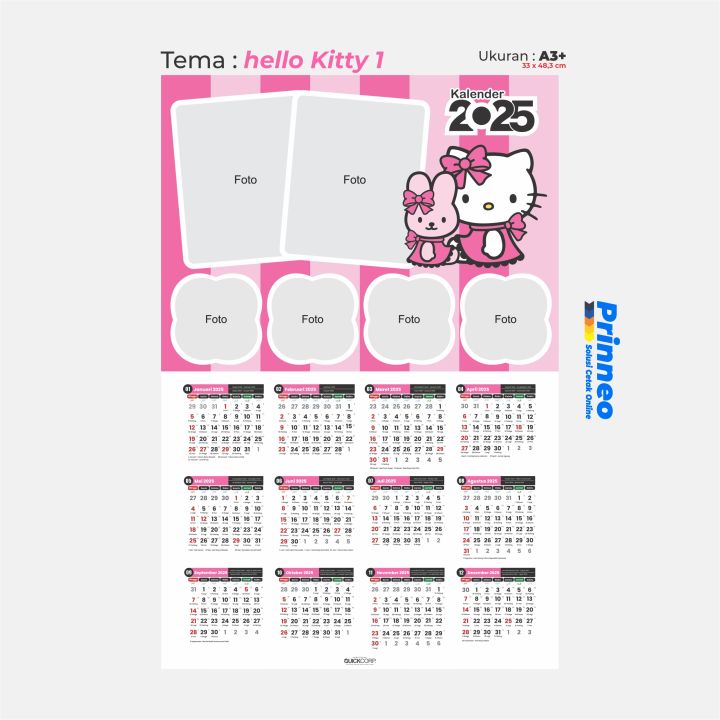 Kalender 2025 Custom ( 2 pcs ) Tema Hello Kitty 1, Kalender Tahun Baru