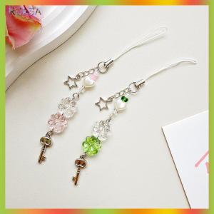 RUASA Sweet Four Leaf Clovers Beaded Phone Charm For Women Girls Cute Exquisite Keychain Pendant Fashionable Phone Lanyard Gifts