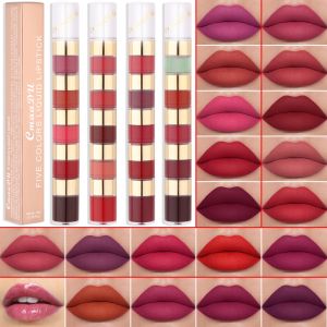 [Ready Stock+COD] Liquid Lipstick Set 5 In 1 Matte Lipstick Waterproof Long Lasting Velvet Red Nude Combination Lipgloss