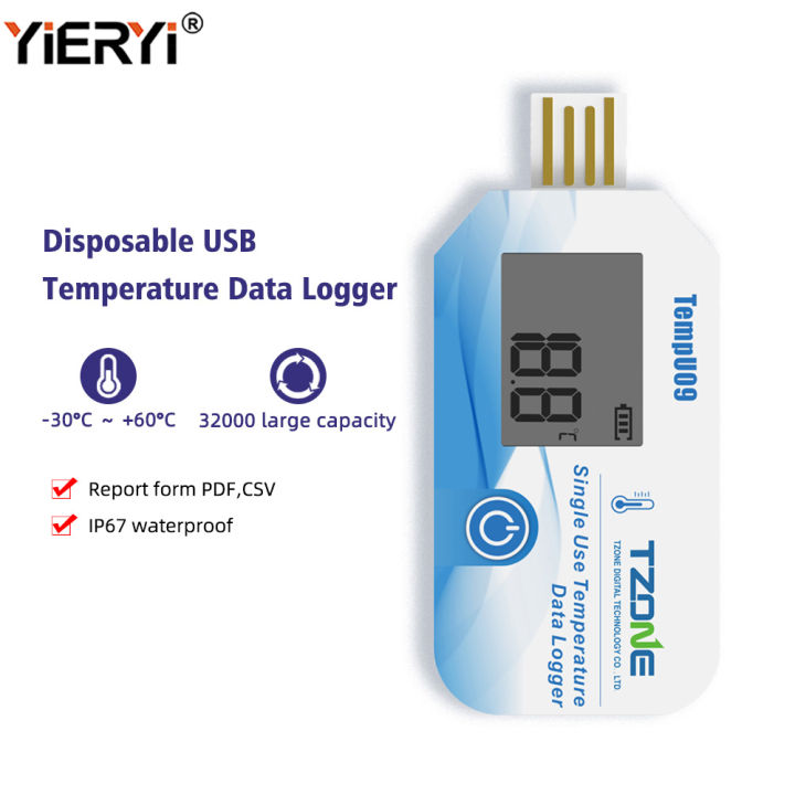 Yieryi ล็อกข้อมูลวัดอุณหภูมิ USB,ความจุมากบันทึก32000จุดเครื่องตรวจจับ ...