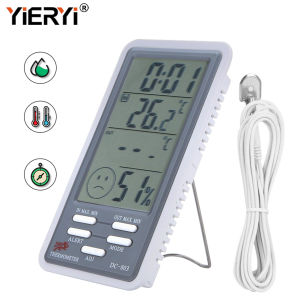 Yieryi เครื่องวัดอุณหภูมิและความชื้นแบบดิจิตอล เครื่องวัดอุณหภูมิและความชื้นในร่มและกลางแจ้ง เครื่องวัดอุณหภูมิและความชื้น คลังสินค้าเรือนกระจก จอ LCD ขนาดใหญ่ เครื่องวัดอุณหภูมิและความชื้น