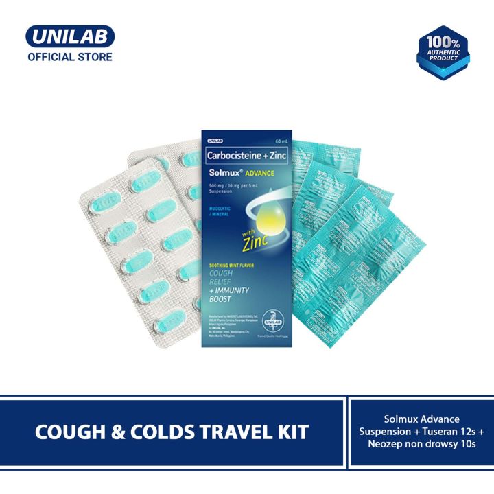 COUGH & COLDS TRAVEL KIT: Solmux Advance Suspension, Tuseran Forte 12s ...