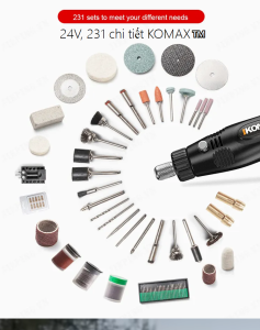 Máy Mài Điện Cầm Tay Tinh Portable Fast Charger Chỉnh Đá Quý Công Cụ Khắc Mini Nhà Cửa 24V Nhỏ Gọn 231 chi tiết KOMAX™️
