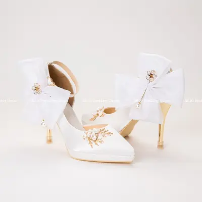 GIÀY CƯỚI - GIÀY CÔ DÂU CAO CẤP BEJO H96.05 LÁ THƯỜNG THỌ, NGỌC MAI, NƠ LỚN