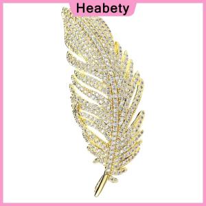 Heabety Luxury Exquisite Full Rhinestone Feather Brooches For Women Girls Elegant Temperament Brooch Fine Jewelry Accessories Gifts