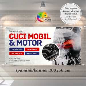 Cetak Spanduk Banner Merah Biru Sederhana Cuci Mobil & Motor