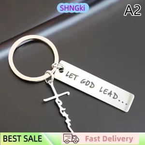 SHNGki Let God Lead···Faith Cross Stainless Steel Keychain  Religious Key Chain Ring Purse Bag Backpack Charm Daily Gift