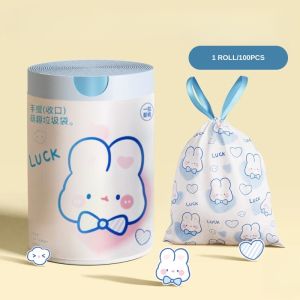 100Pcs Drawstring Garbage Bag 45x50cm Thickened Automatic Closing Garbage Bag for Kitchen Bedroom Bathroom