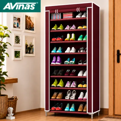 AVINAS YG-028 10 Layers Shoe Rack With Cover Dustproof Nonwoven Shoe Cabinet Dormitory Storage