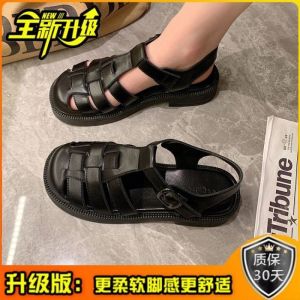 [Free Shipping] Summer Retro Baotou Roman Sandals For Women New Style Thick-Soled Single-Strap Chunky Heel Flat-Soled