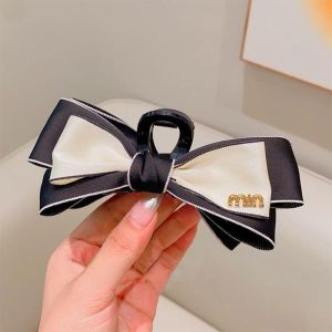Jepit Rambut Gaya Korea 11cm Model Pita Hitam Putih Vintage Satin Bowknot Hair Claw Clip HCBR002