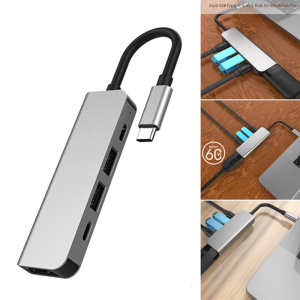 TypeC PD60W แท่นเสียบ USB แบบ5-In-1สำหรับโน้ตบุ๊คตัวแปลงอะลูมิเนียมอัลลอยอุปกรณ์เพิ่มช่องยูเอสบี