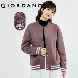 GIORDANO Women Jackets Contrasting Chunky Soft Warm Fleece-Lined Baseball Jackets Simple Fashion Casual Loose Jackets 05373852