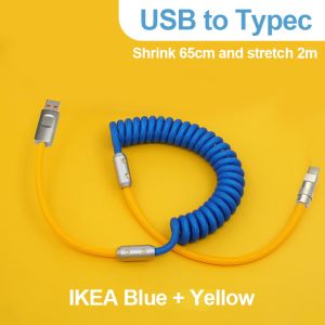 120W Fast Charging Cable Retractable Aluminum Alloy PD Charging Cable USB C Data Cable for Samsung Galaxy OPPO Xiaomi 2m