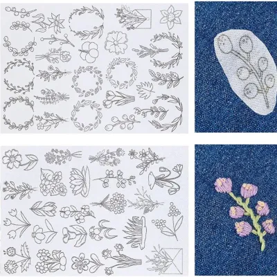 P-CUTE Flowers and Leaf Designs Stitching Embroidery Paper Handmade Embroidery Crafts DIY Embroidery Dissolving Transfer Paper Tear Away Sewing Supplies Stick Pattern Stabilizers Sewing Lovers