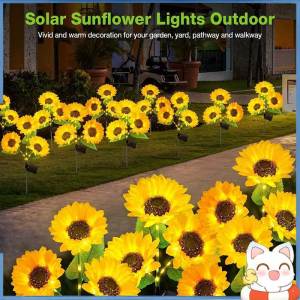6 Heads Sunflower Solar Ground Light IP65 Waterproof Lawn Light Flower Pathway Lamp for Outdoor Garden Decorative