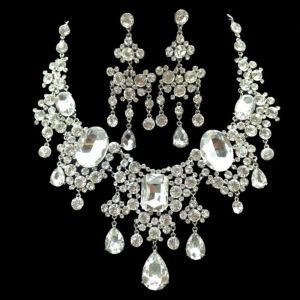 NOVELLEO Baroque Womens Wedding Jewelry Set Crystal Rhinestone Greek Goddess Jewelry Kit Vintage Necklace Rhinestone Jewelry Set Party Dress Up