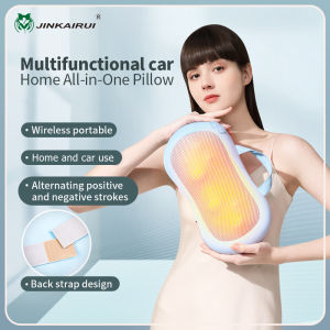 Jinkairui Neck Massager with Heat Shiatsu Deep Kneading Massage Pillow for Relief on Shoulders Lower Back Lges Rechargeable Wireless Home Car Use Gifts for Families Friends
