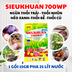SIEUKHUAN 700WP 15G Bronopol + Salicylic acid Hỗ trợ kiểm soát vàng lá cháy bìa lá thối nhũn thối rễ đốm lá héo xanh trên cây lúa rau màu cây ăn trái