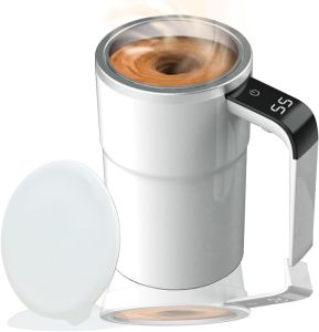 Self-stirring Coffee Mug Magnetic Stirring Cup Drink Stirrer Rechargeable Automatic Mixing Cup w/LCD for Coffee Tea Hot Chocolate (White 13 oz)
