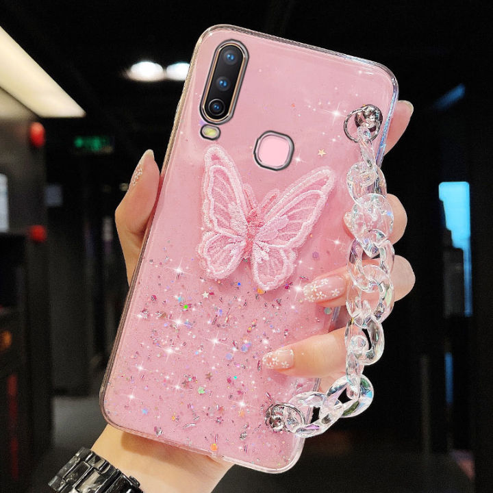 For Vivo Y11 Y12 Y15 Y17 Y19 Y20 Y21 Y30 Y52 Y72 Y95 Case, with Crystal  Bracelet Fashion Butterfly Luxury Beautiful Starry Glitter Soft Phone Case 