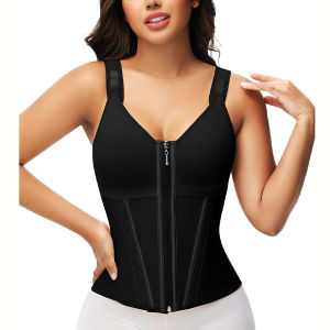 Womens Enhanced Double Zipper Tummy Tuck Shapewear Gathering Corset Mesh Bra Shape Tank Shapewear