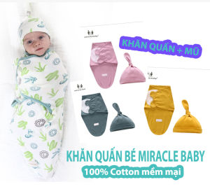 SET KHĂN QUẤN BÉ CÓ MŨ COTTON MIRACLE BABY Ủ KÉN SƠ SINH KÈM MŨ